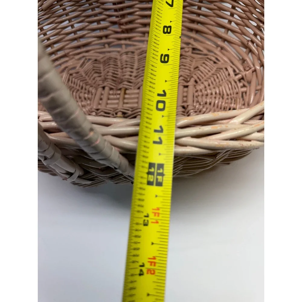 Vintage Pink Wicker Basket Oval Woven Easter Gift Basket with Handle 16 Inch